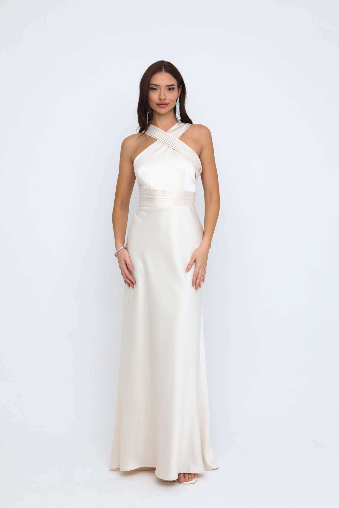 luna satin maxi dress Luna Ivory Cross-Neck Satin Maxi Dress – LA SOIE