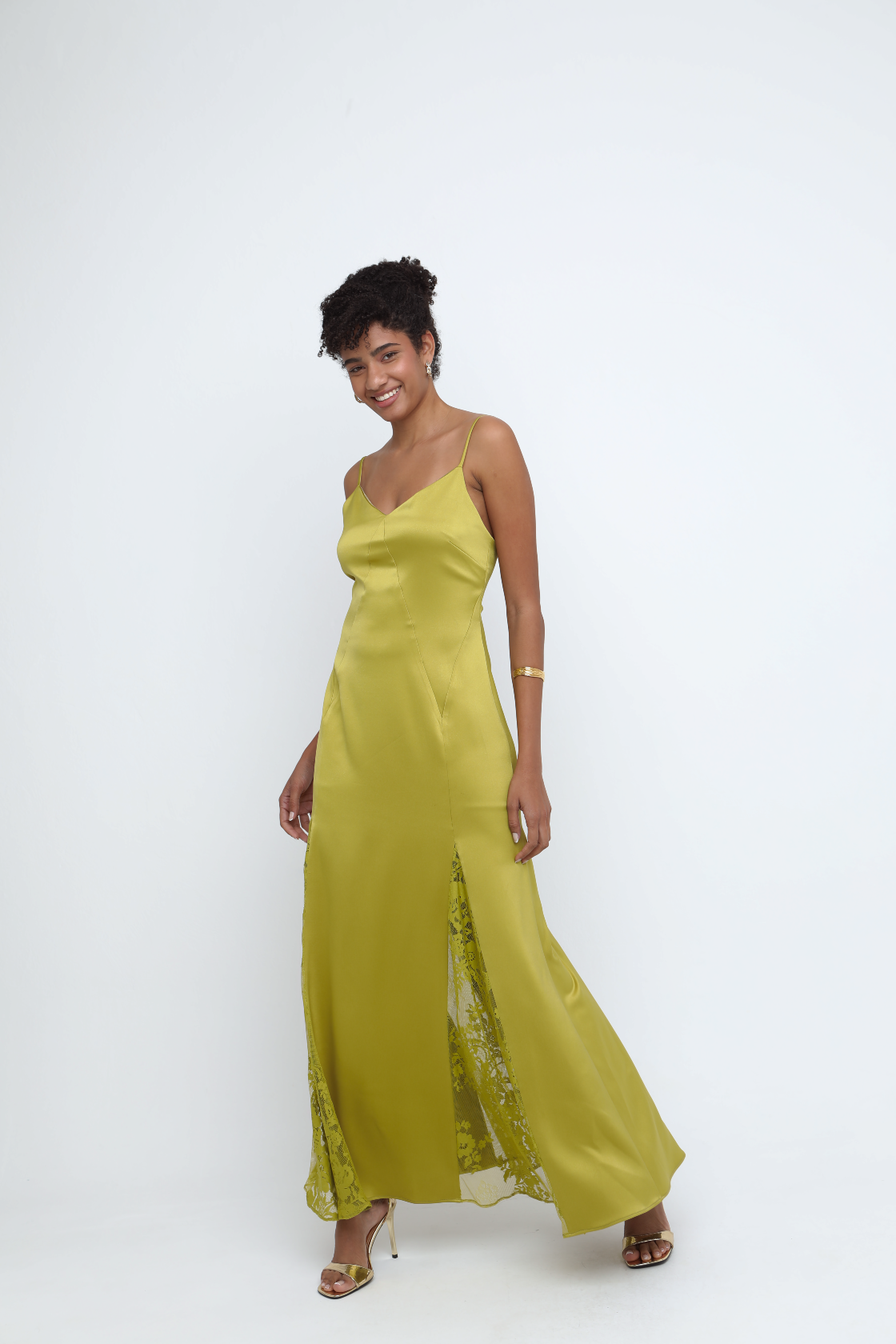 Citrine Chartreuse Satin Maxi Dress LA SOIE Citrine Chartreuse Satin Maxi Dress LA SOIE